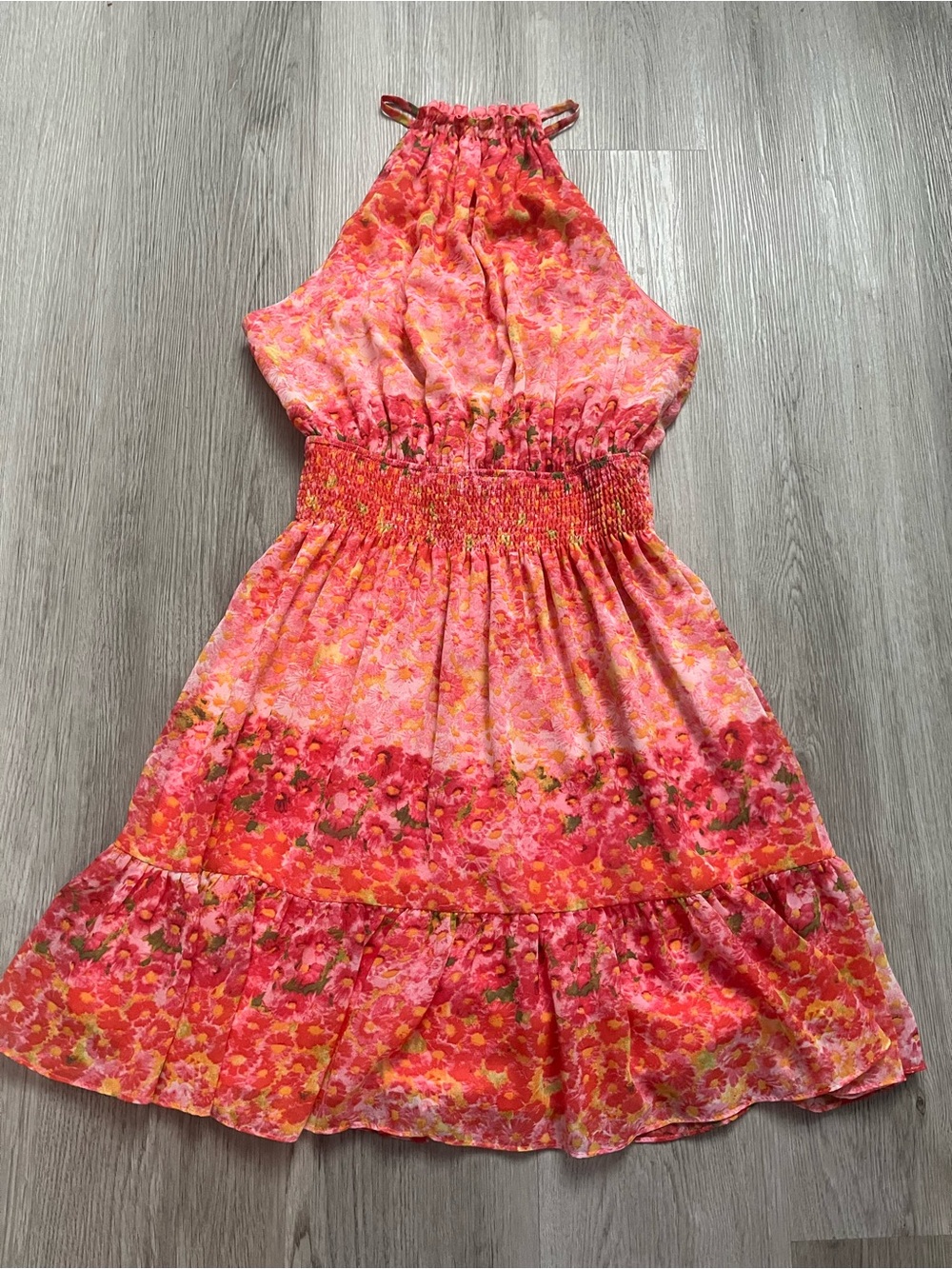 253–Pink Floral Halter Sundress